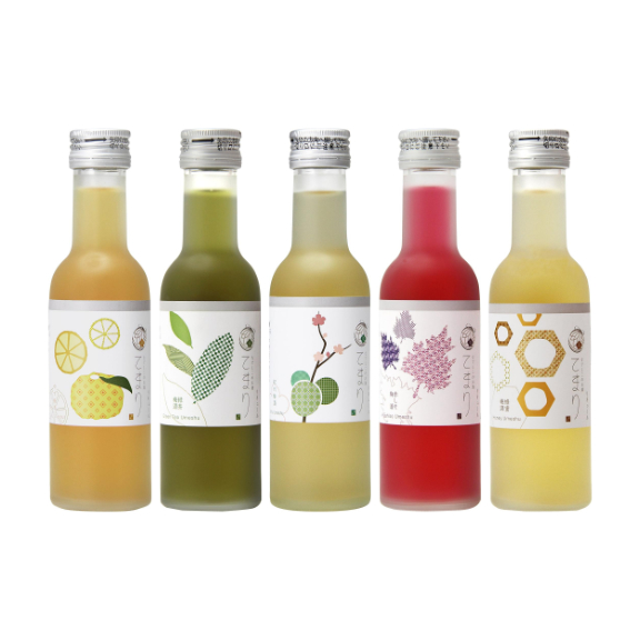 Set of 5 x 180ml umeshu - yuzu umeshu, green tea umeshu,
kishu umeshu, red shiso umeshy, honey umeshu

